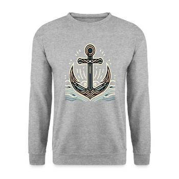 Maritimer Charme Anker Design - Unisex Pullover - Weißgrau meliert - Vorne - Alina (178cm) & Michal (187cm)