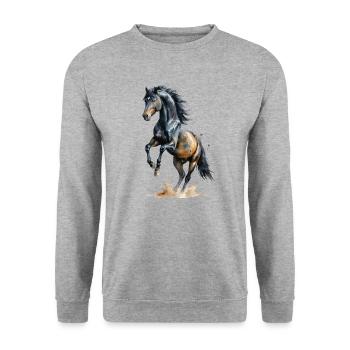Majestic Black Stallion Watercolor - Unisex Sweatshirt - salt & pepper - Front - Alina (178cm) & Michal (187cm)