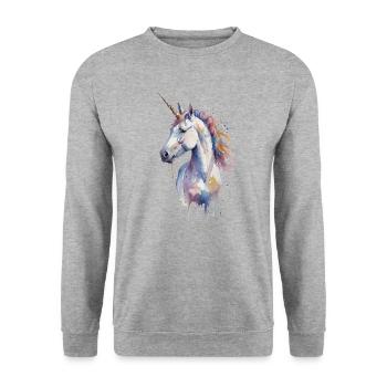 Portrait de licorne magique - Aquarelle - Sweat-shirt Unisexe - gris chiné - Devant - Alina (178cm) & Michal (187cm)