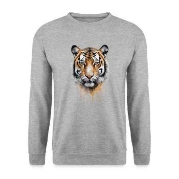 Fierce Tiger Portrait - Aquarell - Unisex Pullover - Weißgrau meliert - Vorne - Alina (178cm) & Michal (187cm)