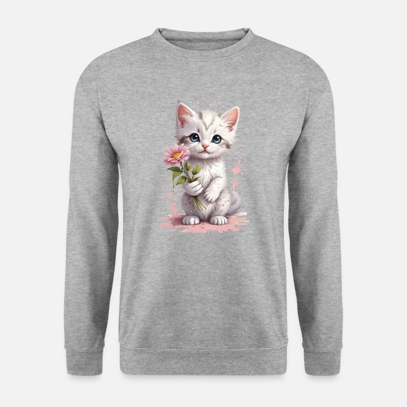 Chaton espiègle avec fleur - Aquarelle - Sweat-shirt Unisexe - gris chiné