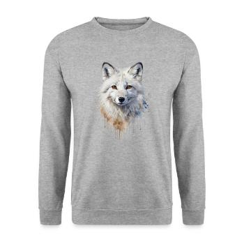 Majestätischer Polarfuchs Porträt - Aquarell - Unisex Pullover - Weißgrau meliert - Vorne - Alina (178cm) & Michal (187cm)