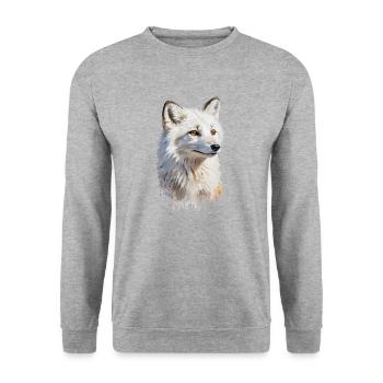 Majestätischer Polarfuchs Aquarell - Unisex Pullover - Weißgrau meliert - Vorne - Alina (178cm) & Michal (187cm)