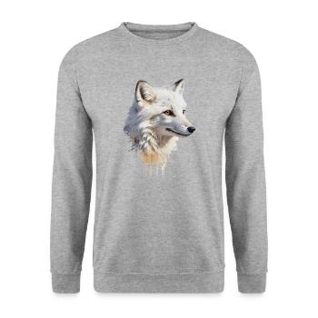 Verschneite Schönheit - Polarfuchs Aquarell - Unisex Pullover - Weißgrau meliert - Vorne - Alina (178cm) & Michal (187cm)