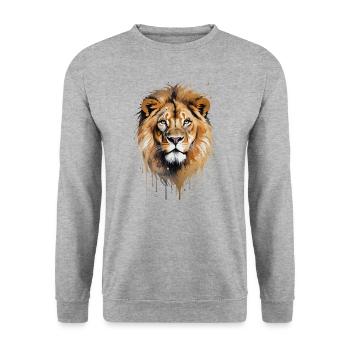 Majestätischer Löwe Aquarell - Unisex Pullover - Weißgrau meliert - Vorne - Alina (178cm) & Michal (187cm)