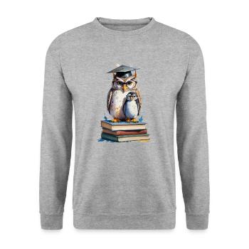Owl on Books - Scholarly Watercolor - Unisex Sweatshirt - salt & pepper - Front - Alina (178cm) & Michal (187cm)
