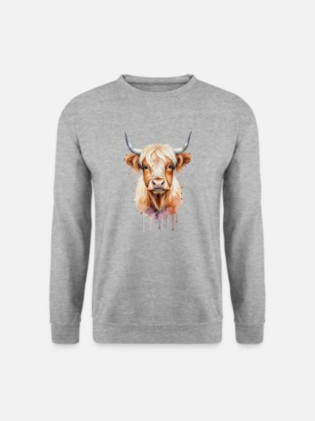 Highland Cow Watercolor Art - Rustic and Charming - Unisex Sweatshirt - salt & pepper