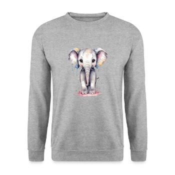 Éléphant Kawaii Aquarelle - Adorable Bébé Elephan - Sweat-shirt Unisexe - gris chiné - Devant - Alina (178cm) & Michal (187cm)