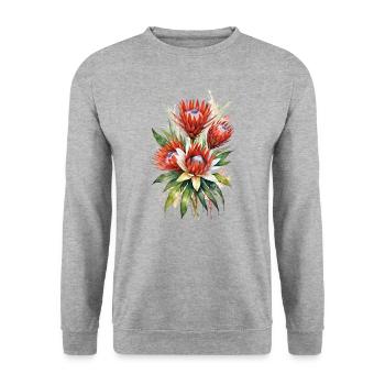 Protea Flowers Watercolor Art | Elegant Botanical - Unisex Sweatshirt - salt & pepper - Front - Alina (178cm) & Michal (187cm)