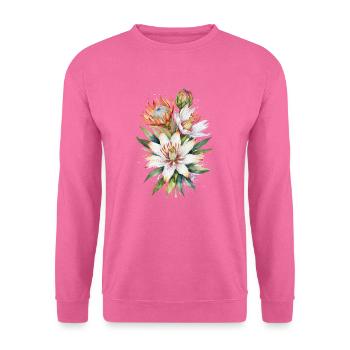 Asiatische Lilien und Protea-Blüten Aquarellkunst - Unisex Pullover - Pink - Vorne