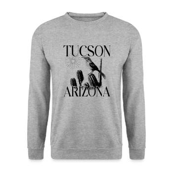 Tucson Arizona Vogel auf Saguaro Kaktus Wüste - Unisex Pullover - Weißgrau meliert - Vorne - Alina (178cm) & Michal (187cm)