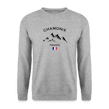 Chamonix Ski Resort French Alps Skiing Souvenir - Unisex Sweatshirt - salt & pepper - Front - Alina (178cm) & Michal (187cm)