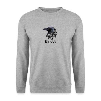 Brave Raven: Emblem of Courage - Unisex Sweatshirt - salt & pepper - Front - Alina (178cm) & Michal (187cm)