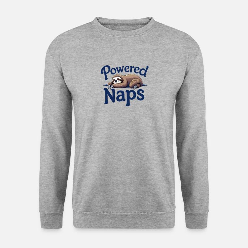Powered by Naps: Faultier Edition - Unisex Pullover - Weißgrau meliert