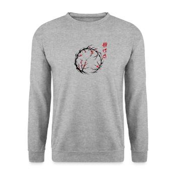 Kirschblüten-Gelassenheit Enso - Unisex Pullover - Weißgrau meliert - Vorne - Alina (178cm) & Michal (187cm)