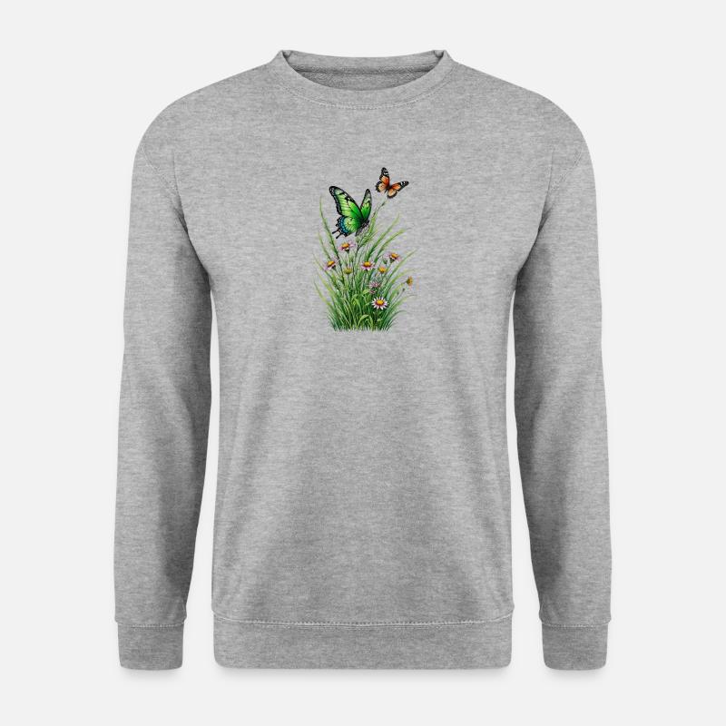 Schmetterling Wiese Flattern - Unisex Pullover - Weißgrau meliert