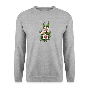 Rosa & Weiße Lilienblüte - Unisex Pullover - Weißgrau meliert - Vorne - Alina (178cm) & Michal (187cm)