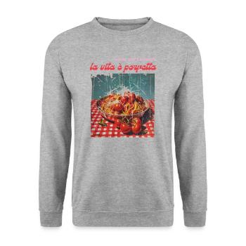 Amore, sole e spaghetti – la vita è perfetta - Unisex Pullover - Weißgrau meliert - Vorne - Alina (178cm) & Michal (187cm)