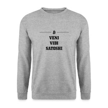 VENI VIDI SATOSHI - Unisex Pullover - Weißgrau meliert - Vorne - Alina (178cm) & Michal (187cm)