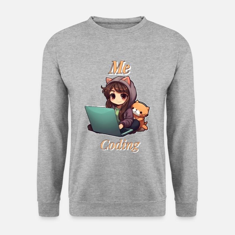 "Code Cutie: Anime-inspired Girl Coding" - Unisex Sweatshirt - salt & pepper