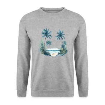 Watercolor Painting of a Beach with Palm Trees - Unisex Sweatshirt - salt & pepper - Front - Alina (178cm) & Michal (187cm)