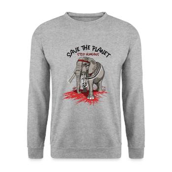 Save the planet, stop humans - Sweat-shirt Unisexe - gris chiné - Devant - Alina (178cm) & Michal (187cm)