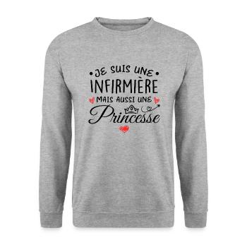 Je Suis Une Infermière, Mais Aussi Une Princesse - Sweat-shirt Unisexe - gris chiné - Devant - Alina (178cm) & Michal (187cm)