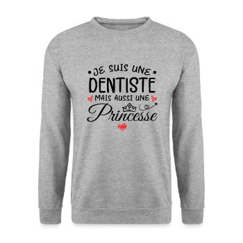 Je Suis Une Dentiste, Mais Aussi Une Princesse - Sweat-shirt Unisexe - gris chiné - Devant - Alina (178cm) & Michal (187cm)