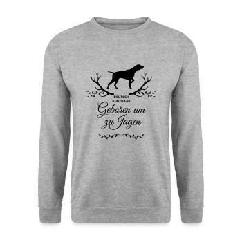 Deutsch Kurzhaar Geboren um zu Jagen hoch - Unisex Pullover - Weißgrau meliert - Vorne - Alina (178cm) & Michal (187cm)