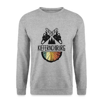 Lumberjack Holzfäller Kettensäge Kiefernchirurg - Unisex Pullover - Weißgrau meliert - Vorne - Alina (178cm) & Michal (187cm)