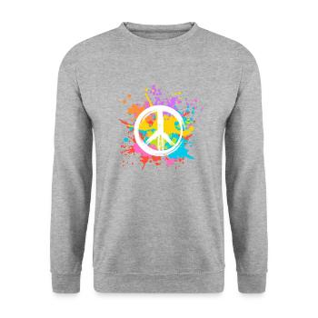 Hippie Peace Flower Power Outfit weiß Karneval Kos - Unisex Pullover - Weißgrau meliert - Vorne - Alina (178cm) & Michal (187cm)