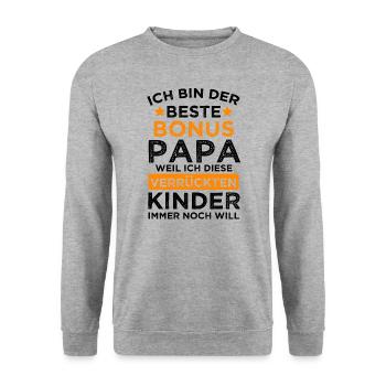 Bonus Papa Stiefvater Bonuspapa Sohn Geschenk - Unisex Pullover - Weißgrau meliert - Vorne - Alina (178cm) & Michal (187cm)