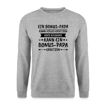 Bonus Papa Stiefvater Bonuspapa Sohn Geschenk - Unisex Pullover - Weißgrau meliert - Vorne - Alina (178cm) & Michal (187cm)
