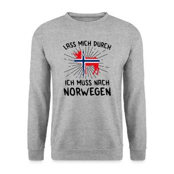 Norwegen Angeln Angel Tour 2020 Elch Geschenk - Unisex Pullover - Weißgrau meliert - Vorne - Alina (178cm) & Michal (187cm)