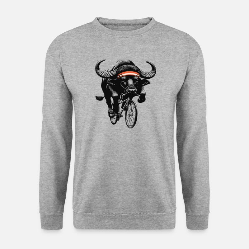 Radfahrender Büffel - Unisex Pullover - Weißgrau meliert