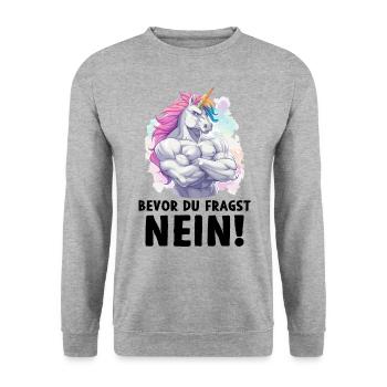 Licorne Licorne magique avant de demander non - Sweat-shirt Unisexe - gris chiné - Devant - Alina (178cm) & Michal (187cm)
