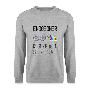 Endgegner Regenbogenstrecke Mario Kart Gaming - Unisex Pullover - Weißgrau meliert - Vorne - Alina (178cm) & Michal (187cm)