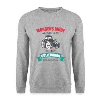Landwirt Güllebaron Feld Bauer Trecker Traktor - Unisex Pullover - Weißgrau meliert - Vorne - Alina (178cm) & Michal (187cm)