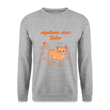 Lustiges Anatomie einer Katze fuer Katzenliebhaber - Unisex Pullover - Weißgrau meliert - Vorne - Alina (178cm) & Michal (187cm)