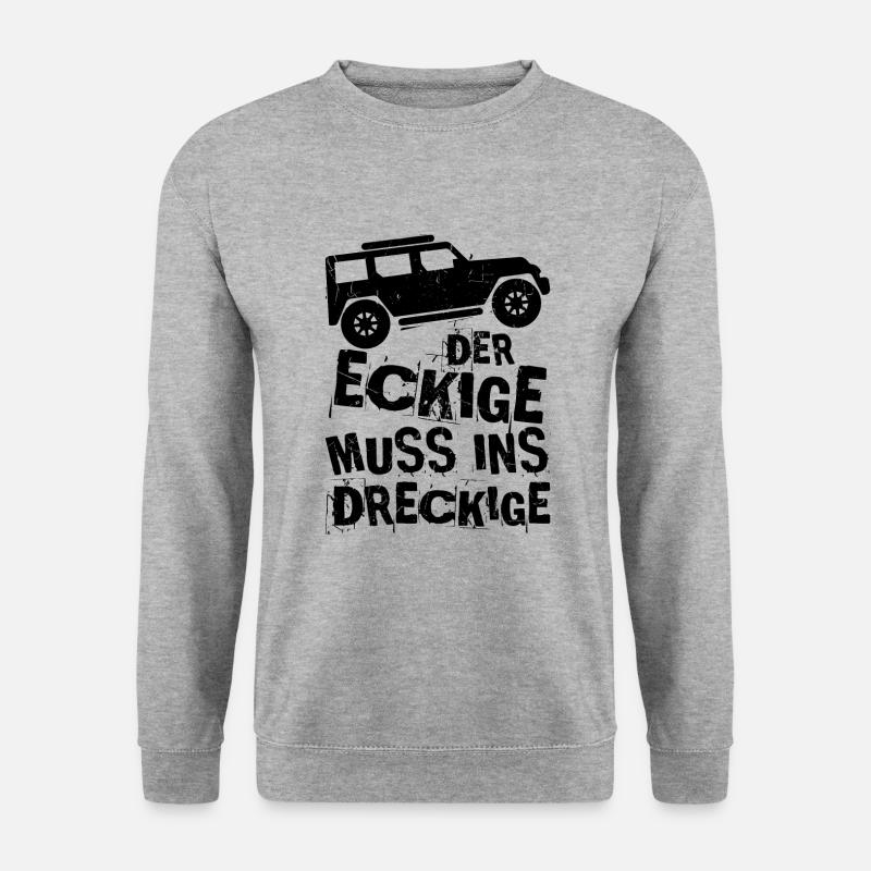 Der Eckige muss ins Dreckige Geländewagen Shirt - Unisex Pullover - Weißgrau meliert