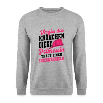 Vergiss Krönchen Prinzessin Feuerwehrhelm - Unisex Pullover - Weißgrau meliert - Vorne - Alina (178cm) & Michal (187cm)