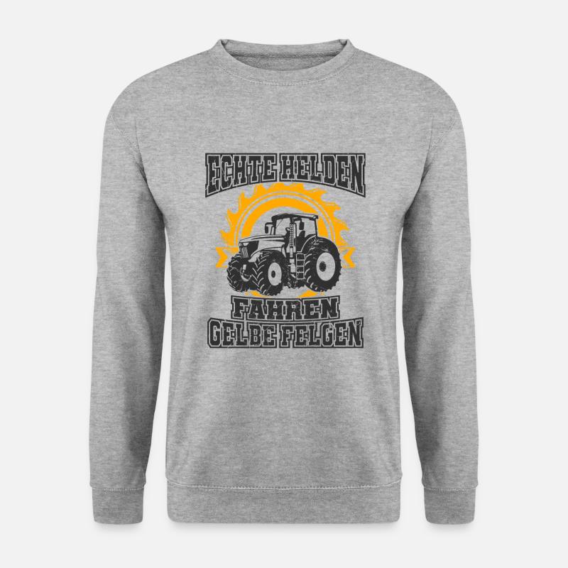 Landwirt Traktor Gelbe Felgen - Unisex Pullover - Weißgrau meliert