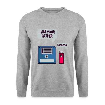 USB Floppy Disk Geek Shirt Computer Nerd lustig - Unisex Pullover - Weißgrau meliert - Vorne - Alina (178cm) & Michal (187cm)