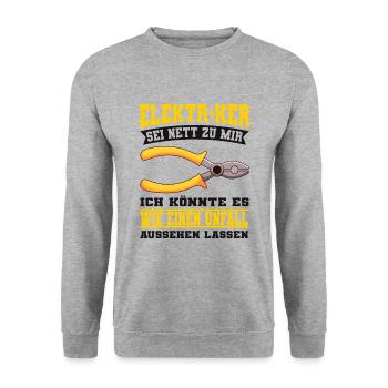 Elektriker - Unisex Pullover - Weißgrau meliert - Vorne - Alina (178cm) & Michal (187cm)