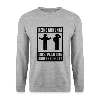 Keine Ahnung, war die andere Schicht - Unisex Pullover - Weißgrau meliert - Vorne - Alina (178cm) & Michal (187cm)