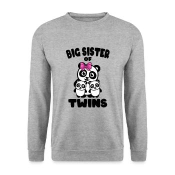 Große Schwester von Zwillingen Panda - Unisex Pullover - Weißgrau meliert - Vorne - Alina (178cm) & Michal (187cm)