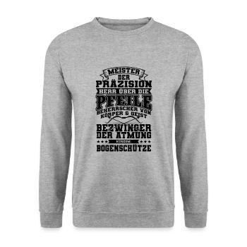 Bogenschütze - Unisex Pullover - Weißgrau meliert - Vorne - Alina (178cm) & Michal (187cm)