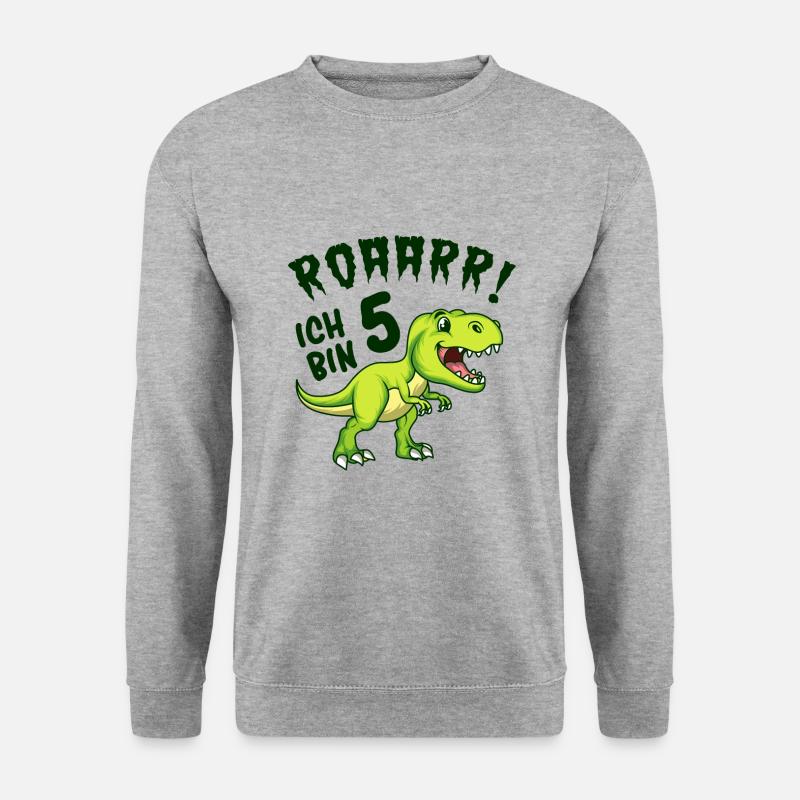 5. Geburtstag Dinosaurier - Unisex Pullover - Weißgrau meliert