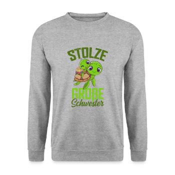Große Schwester Schildkröte - Unisex Pullover - Weißgrau meliert - Vorne - Alina (178cm) & Michal (187cm)