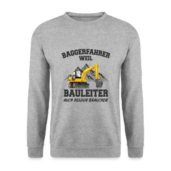 Baggerfahrer - Unisex Pullover - Weißgrau meliert - Vorne - Alina (178cm) & Michal (187cm)
